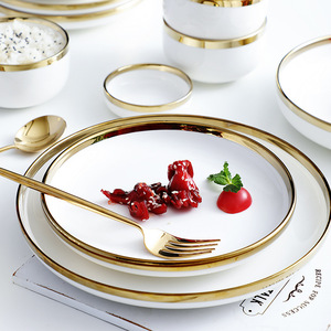 Service de Table en <span class=keywords><strong>Porcelaine</strong></span> Luxe Blanc à Bordure Dorée, Bol à Riz et Assiette Dorée Style Nordique Céramique <span class=keywords><strong>Moderne</strong></span> - Product Image 3