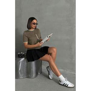 Top Informal para Mujer Topshow Khaki, Estilo Shepherd Stitch, Transpirable, Ajustado, Color Sólido, Decoración con Letras Impresas, Corto para Primavera/Verano - Product Image 5