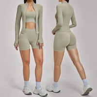 Ensemble de sport 3 pièces personnalisé pour femme, respirant, écologique, extensible dans les quatre sens, à manches longues, pour yoga et gym, élastique