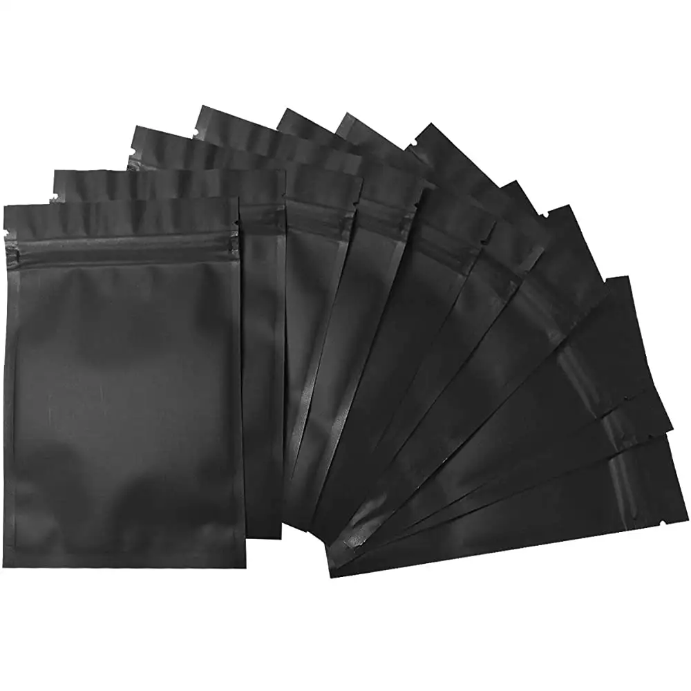 Matt Black Aluminium Flat Pouch With Zipper Aluminum Foil Sachet Bags Resealable Mylar Packing Storage