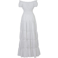 Robe irlandaise Renaissance pour femme Robe paysanne médiévale à épaules dénudées Costume de pirate Robe rétro Smockée à la taille Robe longue Maxi