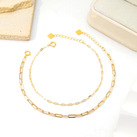 Pulsera de cadena con clip de papel de 2,25mm, joyería de mano, oro Real AU750, ligero, 18K, ajustable para mujer, joyería fina