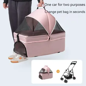 छोटा कुत्ता पालतू घुमक्कड़ हल्का फ़ोल्ड करने योग्य कुत्ता ट्रांसपोर्टर आउटडोर यात्रा ट्रॉली अलग करने योग्य हैंडबैग - Product Image 3