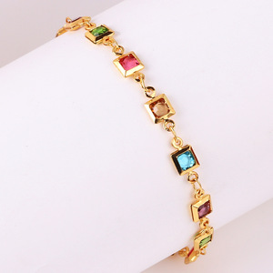 Wholesale 18K Gold Plated <b>Copper</b> Neck Jewelry Square Multi Color Zircon Inlay Thin Anti-fade Trendy Versatile Waterproof <b>Chain</b> - Product Image 6