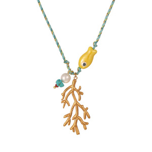 Bohemian Style Waterproof Stainless Steel Bead and <strong>Ceramics</strong> Fish Blue Colored Rope Necklace with Trendy <strong>Jellyfish</strong> Pendant - Product Image 2