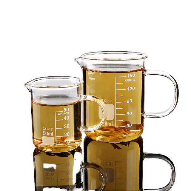 Chemical Laboratory Glassware 50ml 100ml 250ml 1000ml Borosilicate Glass Handle Beakers High Temperature Resistance Transparent