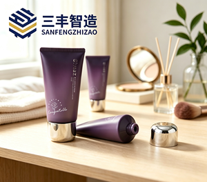 Tubo exprimible de PE morado mate degradado con tapa abatible plateada espejada y tapón electrochapado para gel limpiador de puntos negros - Product Image 3