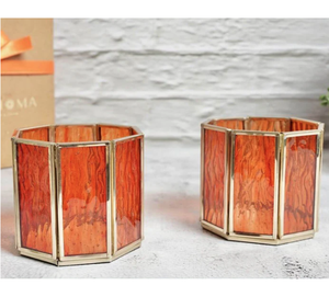 Elegant Textured Orange Glass Votive <b>Candle</b> <b>Holder</b> Set Perfect for Living Room Bedroom Dining Table Office or Hotel Interiors - Product Image 6