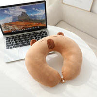 Vente en gros Capybara Oreiller de voyage en forme de U Oreiller en peluche pour appuie-tête en forme de cou Oreiller en peluche pour avion, train, voiture, bureau