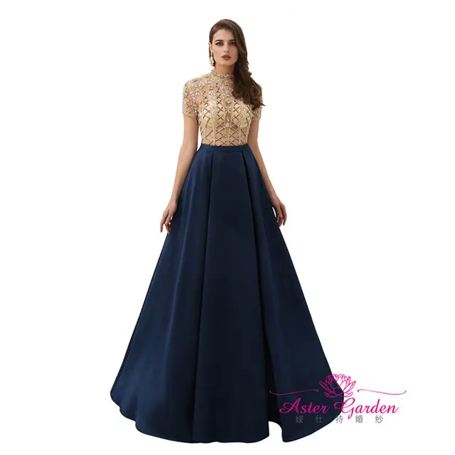 Custom Design Elegant evening dresses 2023 Luxury short Sleeve evening Wear beaded Wedding Prom Dresses evening gowns woman
