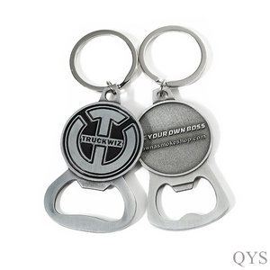 QYS Metal Bottle Opener Keychain Zinc Alloy Embossed Logo Fashion Promotional <b>Gift</b> Silver Black - Product Image 1