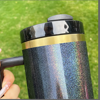 Vente en gros de gobelets isothermes à double paroi de 40 oz, couleur noire, effet arc-en-ciel, plaqué or, pour gravure au laser