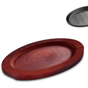 Unique <strong>Grilled</strong> Cast Iron Frying <strong>Pan</strong> Skillet Sizzling Plate Fish Shaped Plates With Wooden Base - Product Image 2