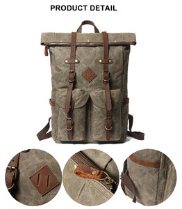 Phong Cách Anh Cổ Điển Phong Cách Ngoài Trời Ba Lô Không Thấm Nước Sáp Vải Da Bagpack Boy Rucksack - Product Image 5