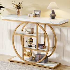 Tribesigns Tavolo Console Dorato da 105 cm, Tavolo Industriale a 4 Ripiani per Divano, Tavolo da Ingresso con Base Circolare per <span class=keywords><strong>Soggiorno</strong></span>, Corridoio, Foyer - Product Image 1