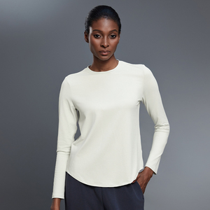 Camiseta de manga larga atlética transpirable para mujer, cuello redondo, Top de Yoga, puños elásticos, ropa de gimnasio de secado rápido, cómoda - Product Image 3