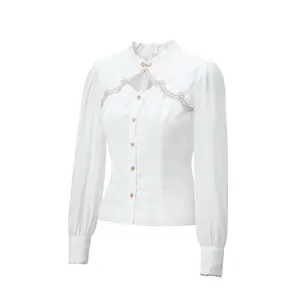 Tops Fashionable Chinese jacquard shirt Blouses Women's Elegant Lace blouse blusas de mujer retro shirt
