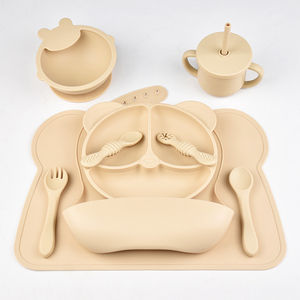 Nuevo Juego de Vajilla Infantil de Silicona con Forma de Animales, Plato, Tenedor, Cuchara, Tazón con Succión, Apto para Lavavajillas - Product Image 1