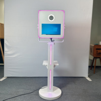 Photomaton à écran tactile métallique de 15,6 pouces, angle réglable, avec support d'imprimante et bande lumineuse LED, pour mariages et fêtes