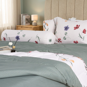 Juego de 4 Piezas de Colcha Acolchada con Hojas Bordadas por Ambos Lados Relleno de Algodón y Patrón Sólido para Uso Hotelero - Product Image 3