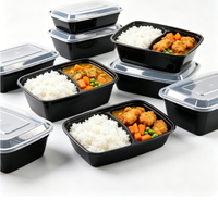 Conteneur jetable en PP noir avec couvercle transparent, boîte alimentaire épaisse empilable pour l'emballage de spaghetti, de riz et de salades