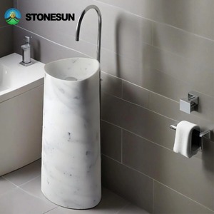 <span class=keywords><strong>Lavabo</strong></span> a Colonna in Marmo StoneSun, Lavandino <span class=keywords><strong>Rotondo</strong></span> o Rettangolare per Bagno di Casa o Hotel, Lucidato e Montato - Product Image 4