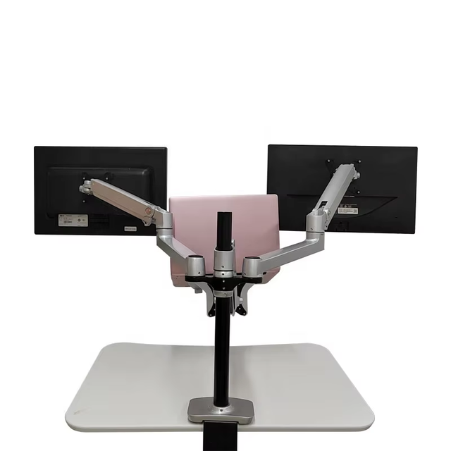 Dual Arm Monitor Stand Flexible Sliver Aluminum Alloy Office Table Tilt Angle Arm Monitor Mount Monitor Stand