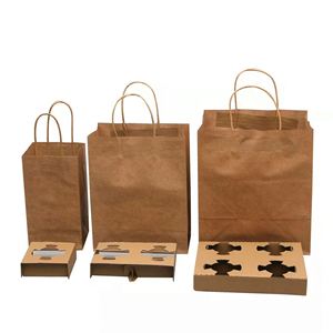 Sacs en papier kraft kaki faits à la main automatiques pour l'emballage des restaurants, sacs en papier personnalisés pour la vente à emporter de nourriture - Product Image 3