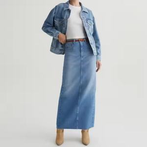 Jupe en jean vintage délavée à l'acide taille haute pour femme, coupe ample, longueur midi, patchwork tricoté, tissage pour toutes les saisons - Product Image 5