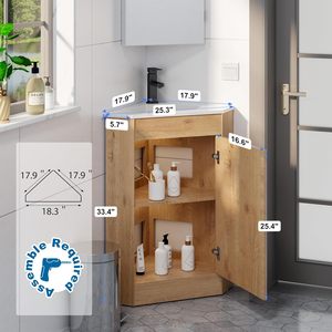 Meuble <span class=keywords><strong>de</strong></span> <span class=keywords><strong>salle</strong></span> <span class=keywords><strong>de</strong></span> <span class=keywords><strong>bain</strong></span> d'angle autoportant en <span class=keywords><strong>bois</strong></span> étanche <span class=keywords><strong>de</strong></span> 26 po avec lavabo simple pour petits espaces – Vente en gros - Product Image 2