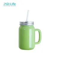 PYD חיים RTS 12 oz 350 ml כוסות כוסות מלא צבע העידון זכוכית מייסון צנצנת עם ידית מתכת מכסה וקש