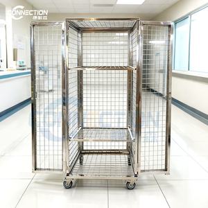 हटाने योग्य ट्रे भारी शुल्क स्टेनलेस स्टील वायर कंटेनर भंडारण पिंजरे के साथ पहियों की सुरक्षा गाड़ी ट्रॉली 1000 किलोग्राम क्षमता - Product Image 4