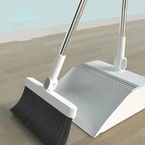 DS2587 Home Cleaning Sweeper Upright Standing Broom and Dust Pan Brush Long Handle Plastic Broom and Dustpan Set