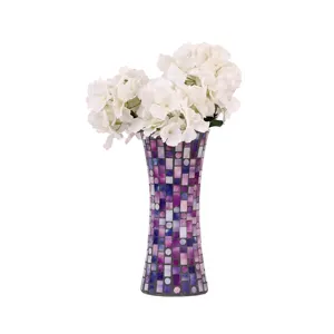 紫色马赛克玻璃花瓶配白色礼品盒，用于礼品和家居装饰