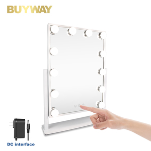 Holly gỗ trang điểm gương 12blub Dimmable USB Sạc màn hình cảm ứng đèn trang điểm <span class=keywords><strong>Led</strong></span> Gương chiếu sáng Vanity holly gỗ gương - Product Image 1