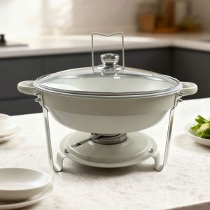 เตาอุ่นอาหารบุฟเฟ่ต์สแตนเลสพร้อมฝาแก้วทรงกลมสำหรับเสิร์ฟอาหาร - Product Image 1