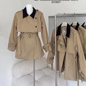 OUDINA All'ingrosso <span class=keywords><strong>Trench</strong></span> da <span class=keywords><strong>Donna</strong></span> Stile Coreano in Colori a Contrasto con Cintura e Lacci <span class=keywords><strong>Giacca</strong></span> Invernale Personalizzata - Product Image 3