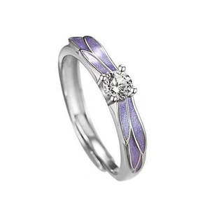 Anillo de compromiso F1052 con diseño de alas para mujer, circonita cúbica con engaste de púas, piedra redonda creada en laboratorio, anillos de moda. - Product Image 2