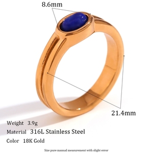 Anillo de piedras preciosas de acero inoxidable de oro de 18K Europeo Americano de moda Simple accesorio de piedra Natural de rayas horizontales para mujer - Product Image 5