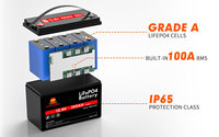 Batterie au lithium-fer-phosphate LiFePO4 100Ah 12V autochauffée pour RV, marine