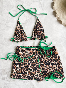 Stok 13 renkler çita hiçbir ped çift kaplı kumaş geri dönüşümlü dikişsiz Bikini arsız 3 parça mayo plaj elbisesi XS-L - Product Image 6