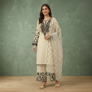 2026 Trending Navy Blue Designer Antra Lifestyle Kurta / <b>Kurti</b> Heavy Embroidered Faux Fur Tunic Dupatta Modern Muslimah Fashion - Product Image 1