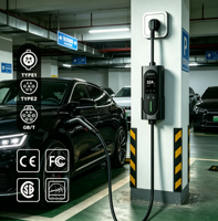 Pengisi Daya AC EV Portabel Putainen 7kW 32A GB/T 220V dengan Kabel 5m dan Layar untuk Penggunaan di Rumah, Perjalanan, dan Luar Ruangan