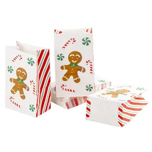 Kerst Kraft Papier Traktatie Zakjes Flat Gunst Zak Voor Sandwich Snacks Koekje Popcorn Partij Kleine Gift Bag