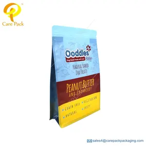 Yeni tasarım çantası toptan atıştırmalık paketi evcil hayvan yemi köpek kedi maması yenilebilir kahve fasulye su geçirmez geri dönüşümlü fermuarlı sekiz tarafı kapalı torba