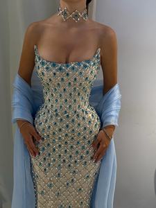 فساتين سهرة فاخرة بتصميم حورية البحر لعام 2026، مخصصة بدون حمالات مع كريستال وشال من الأورجانزا لحفلات التخرج - Product Image 3