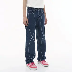 Jeans baggy y2k personnalisés de haute qualité pour hommes jeans bleus à rayures jeans streetwear pour hommes