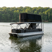 Bateau ponton à double pont en aluminium de 30 pieds avec toboggan aquatique, moteur hors-bord 150 CV, yacht de luxe sportif pour la pêche, les loisirs et les excursions, certifié CE