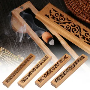 1 Cái Retro Gỗ Tự Nhiên Khắc Hoa Hương Lư Hương Joss-Stick Chèn Chủ Ash Catcher Hương Liệu Trang Trí Nội Thất Thủ Công