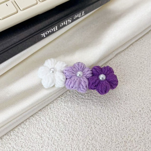 MIO Fashion Purple Series Pinzas para el cabello hechas a mano con lazo lindo Pinzas para el cabello con perlas Horquillas de flores de ganchillo para niñas - Product Image 5
